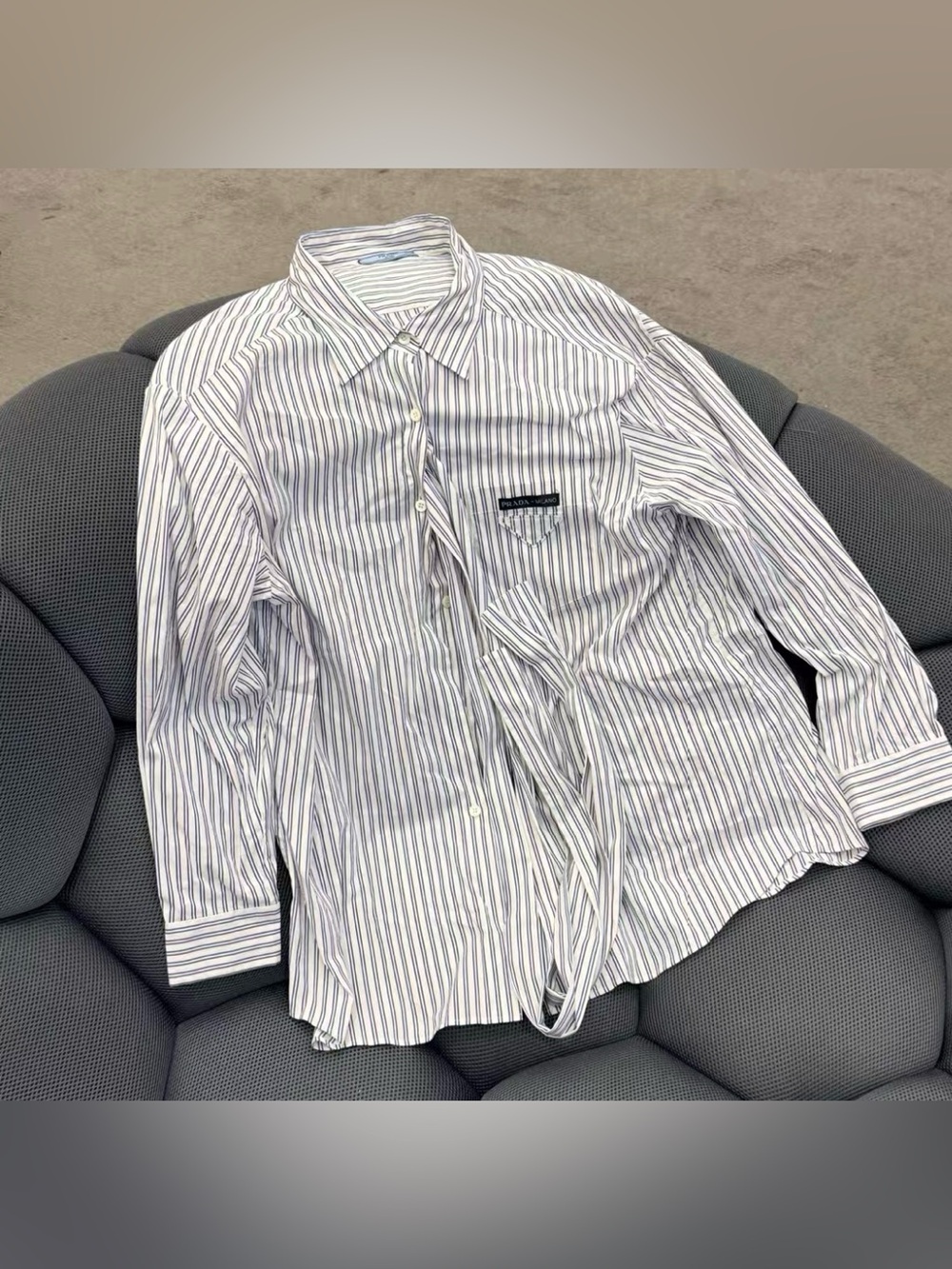 Prada White Button-Down Shirt with Blue Pinstripes